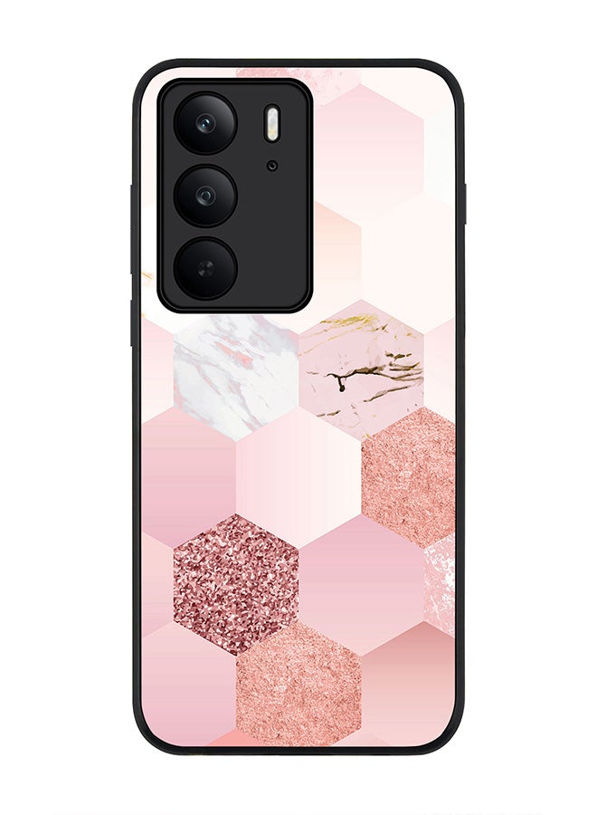 For Realme C75x / C75 4G Case,Slim fit Camera Protection, Shockproof Thin Phone cover  - Marble Pink Honeycomb